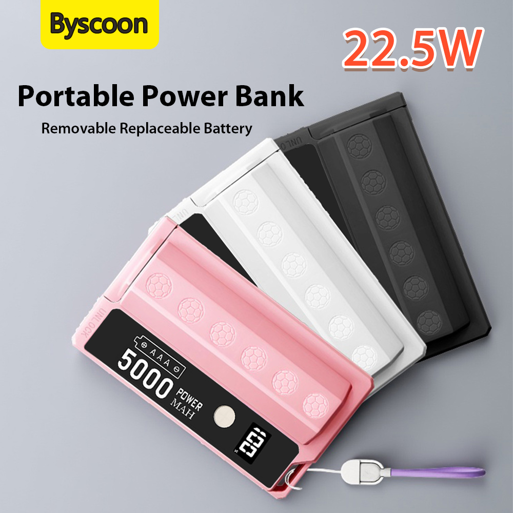 Byscoon ポータブルパワーバンク 22.5W 急速充電 取り外し可能 交換可能 21700 バッテリー (別売り) iPhone 16 15 Samsung 用
