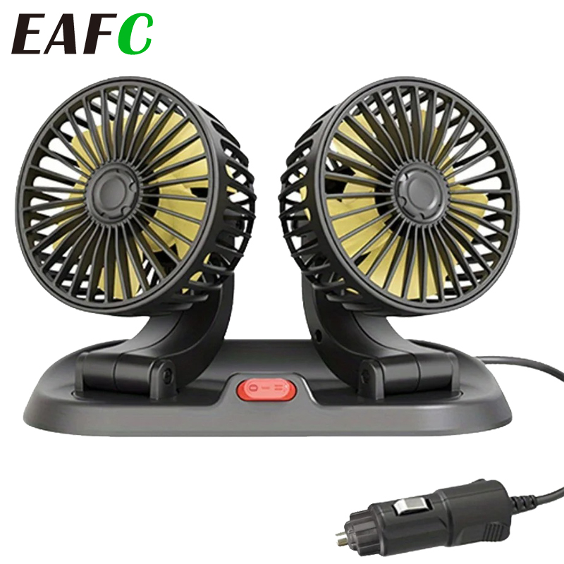 EAFC 5V 12V 24V 車冷却ファン 360 ° 調整可能なデュアルヘッド空気ファン USB 2 スピード自動車電動ファンダッシュボード RV トラック