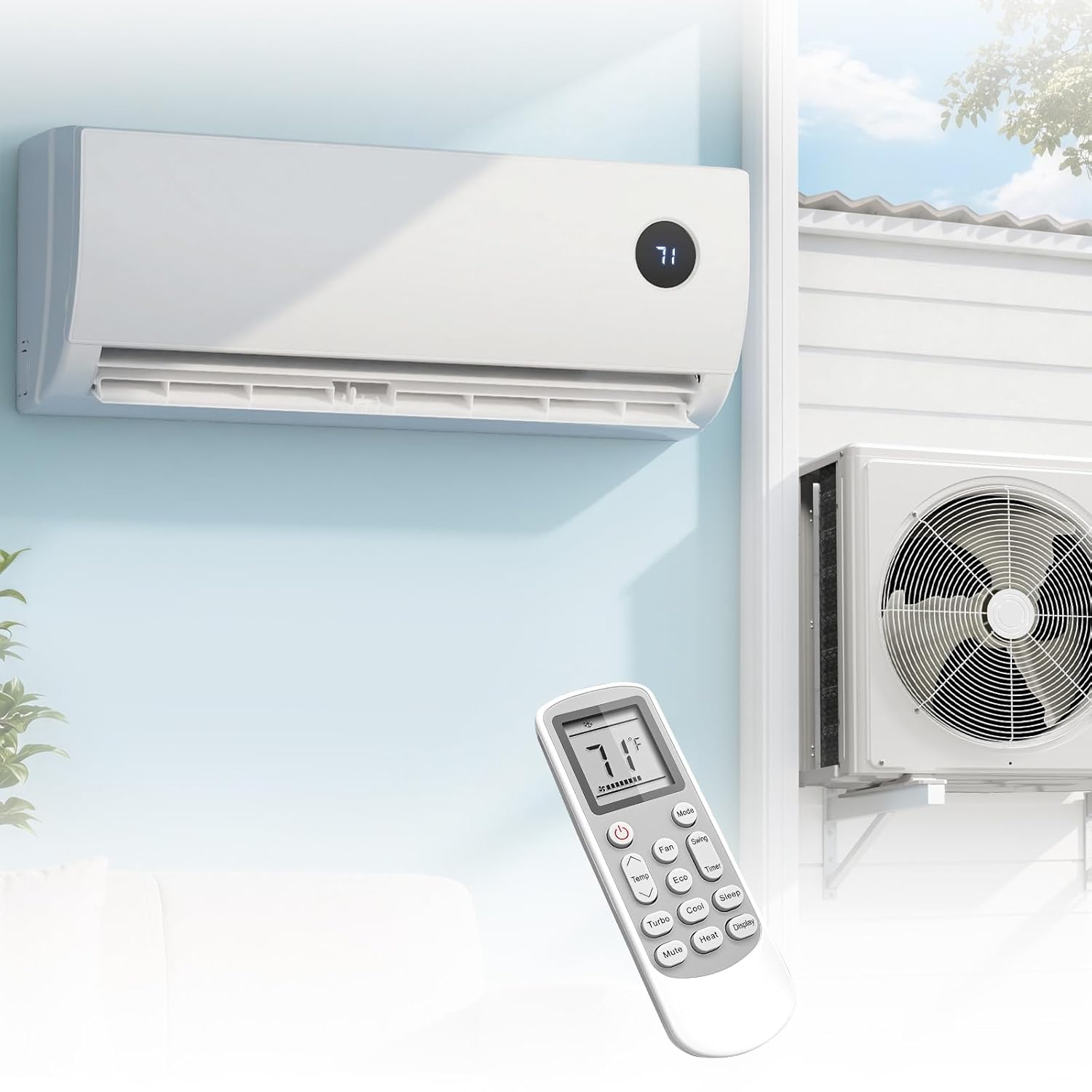 18000 BTU ミニスプリット AC/暖房システム、ダクトレスミニスプリットエアコンインバーター、ヒートポンプ付き、静か、カスタマイズ
