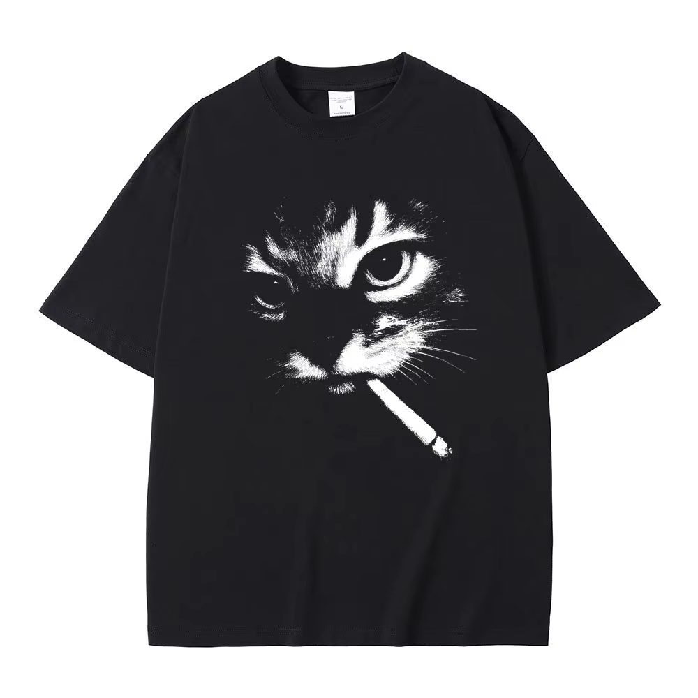 おかしいミーム喫煙猫の顔グラフィック Tシャツ男性女性カジュアルコットンヴィンテージ Tシャツ男性の特大 Tシャツ猫愛好家のギフト