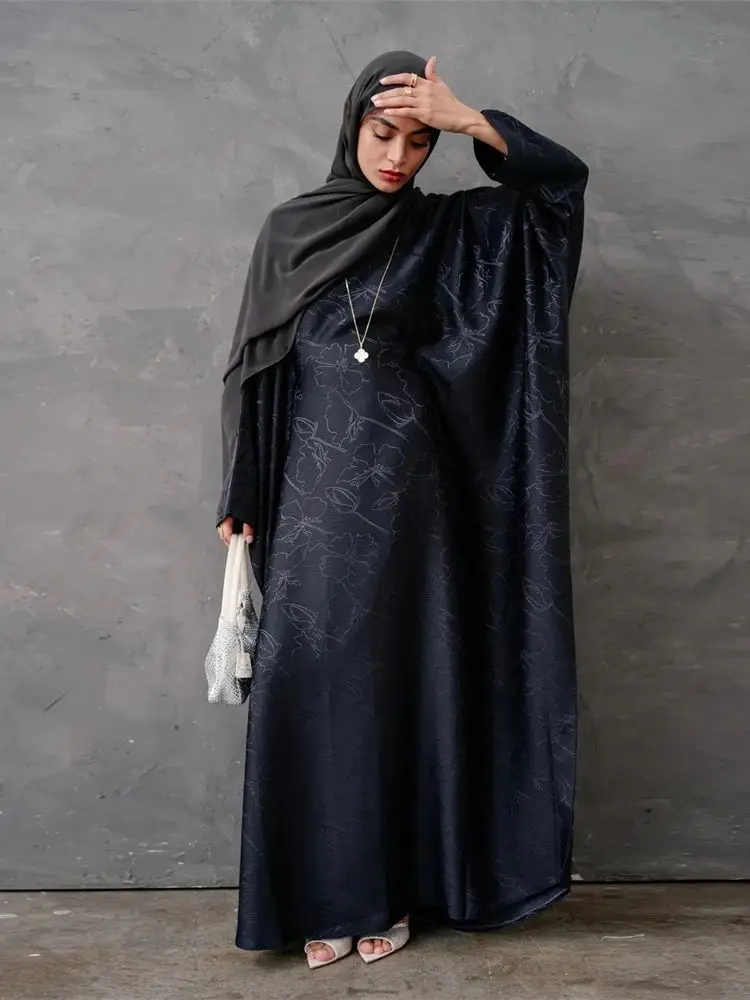 サテン女性カフタン Marocain ローブファム Musulmane Vestidos 黒アバヤ Damen ドバイイスラム教徒カフタンアフリカドレス祈りの服