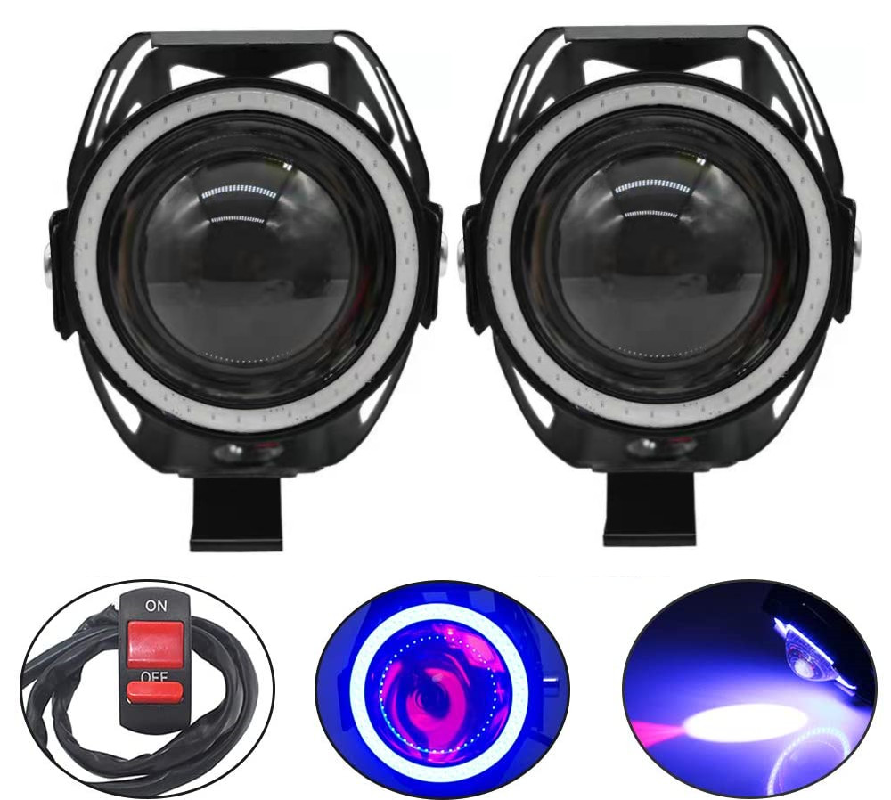LED オートバイエンジェルアイズバイク LED 補助ランプ U7 ヘッドランプスポットライトオートバイヘッドライト超高輝度 125 ワット 2 ピース/セット