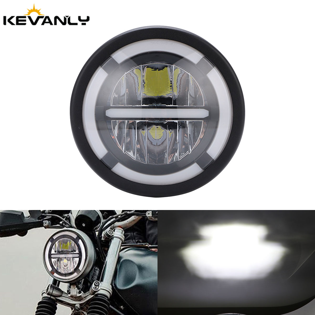 Universal 7 Inch Led Car Motorcycle Headlight DRL H4 Headlamp For Harley BMW Yamha Honda 7.5" Headlights Bracket Retro Bucket