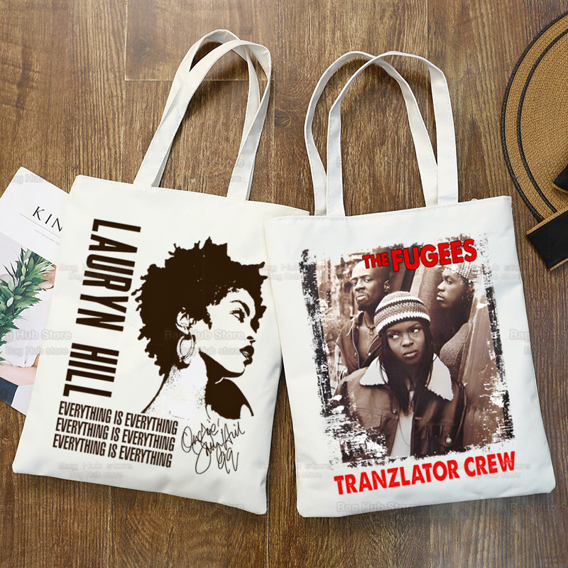 Fugees 難民 Lauryn Hill キャンバスショッピングバッグ トートバッグ エコ再利用可能なショッパーバッグ キャンバスショルダーバッグ ラージハンドバッグ レディースバッグ