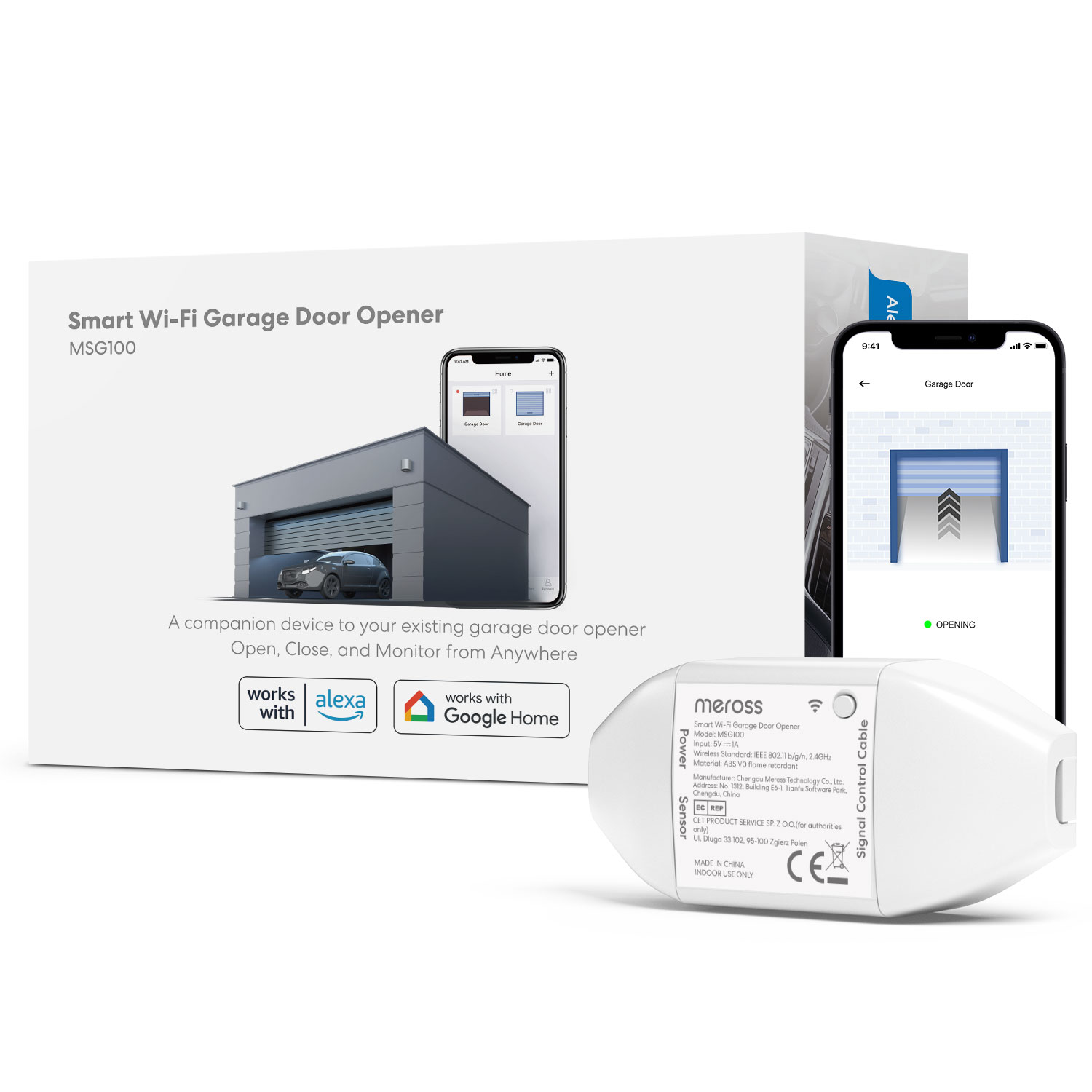 Meross HomeKit スマート WiFi ガレージ ドア オープナー MSG100 リモコン サポート Alexa Google アシスタント SmartThings