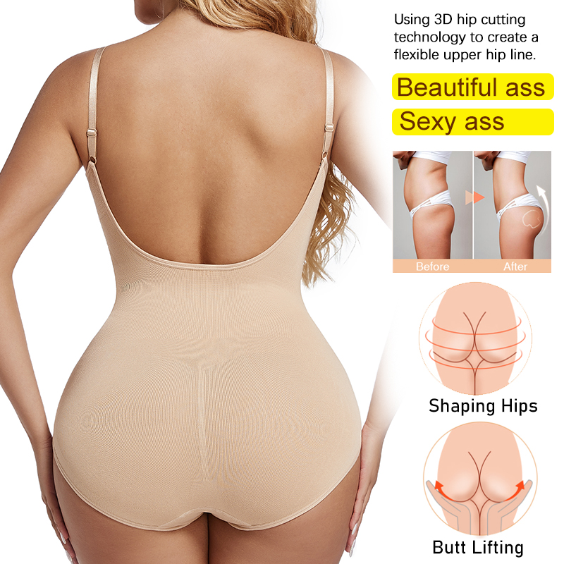 Women's Low Back Bodysuits Shapewear Open Crotch Body Shaper Sexy Tummy Control Push Up Corset Tank Top Soft Backless Underwear