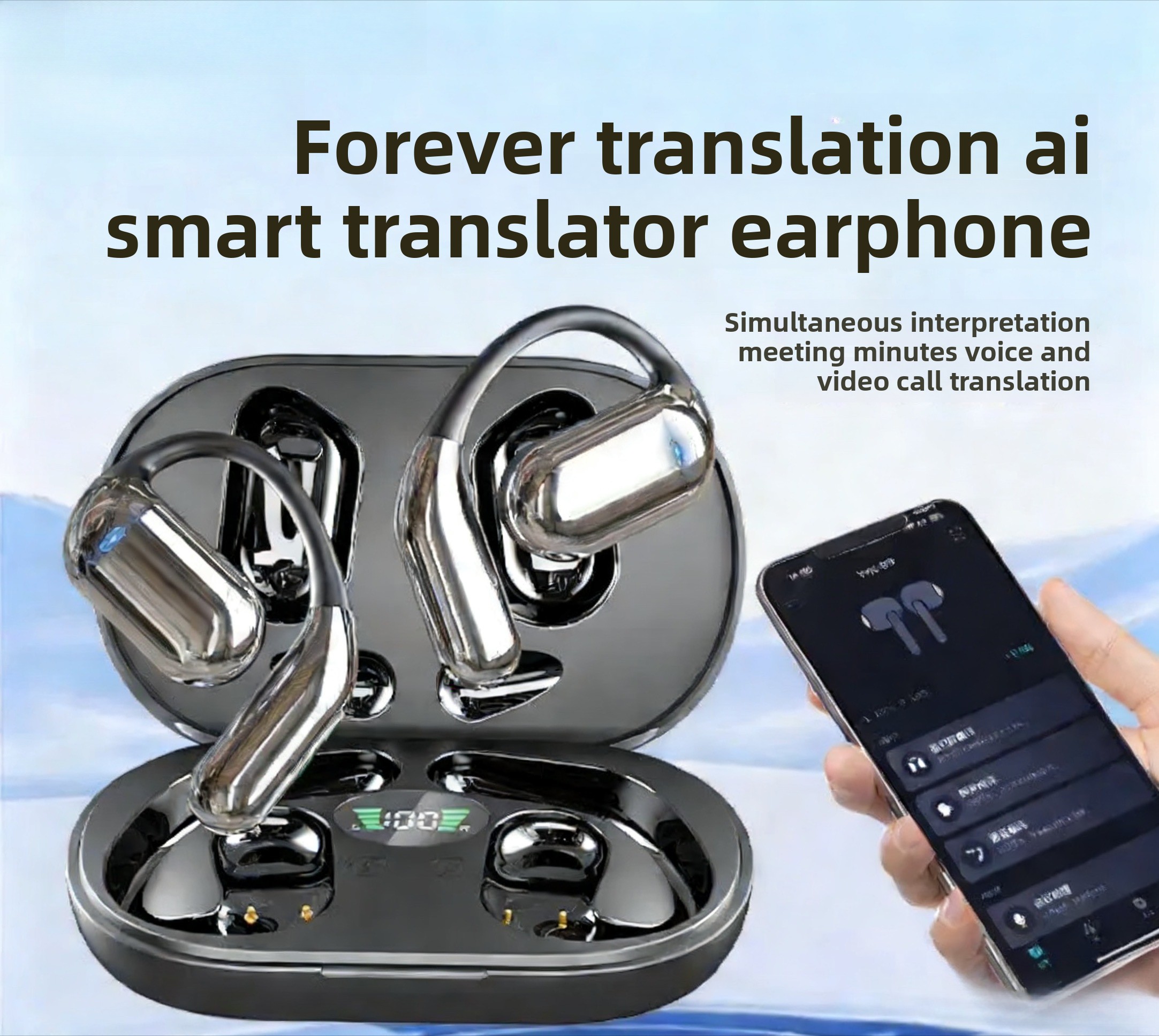 3-in-1 AI 翻訳イヤホン 144 言語 ノイズキャンセリング Bluetooth 5.3 ヘッドセット インスタント翻訳 スマートボイス リアルタイム