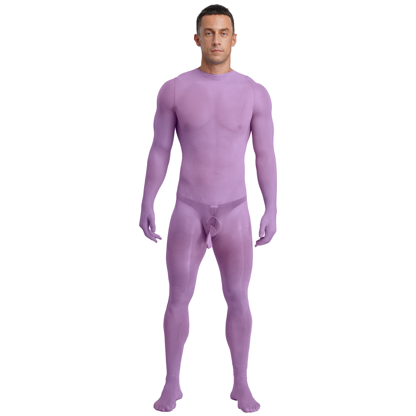 男性薄手の光沢のある全身ボディストッキング超薄型手袋スリーブスリムフィットストッキングジャンプスーツデートナイトランジェリーテディ