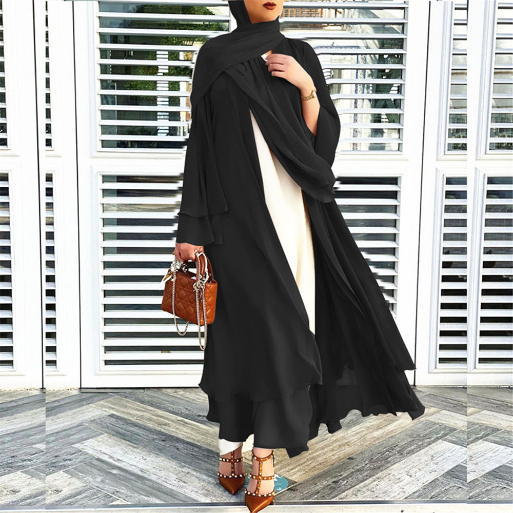ファッションシフォンアバヤ着物ドバイイスラム教徒カーディガン Abayas 女性カジュアルローブ女性イスラム服ベルト