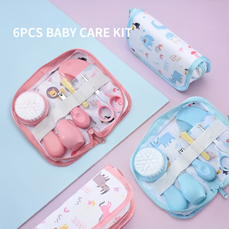6 ピース/セット ヘルスケア キット バッグ付き - ポータブルトラベルセット: バスブラシコーム、爪切り、ファイル、はさみ、鼻吸引器