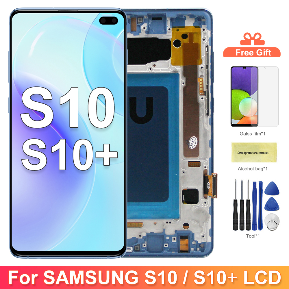 TFT フレーム付きサムスン S10 プラス S10 G975F 液晶ディスプレイデジタルタッチスクリーンサムスン S10 G973F スクリーン交換部品