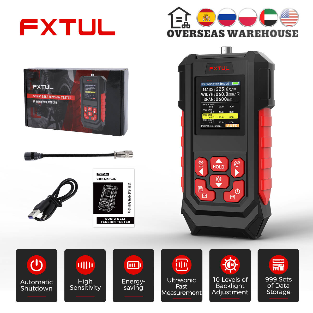 FXTUL デジタル音波ベルト張力テスター測定範囲 10HZ-5000Hz ハンドヘルド音波ベルト張力計測定器