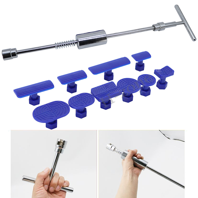 車プーラー T デントリペアツール 車修理板金キット スライドハンマー カウンターハンマー接着剤 10 個 接着剤プーラー 調節可能な長さ