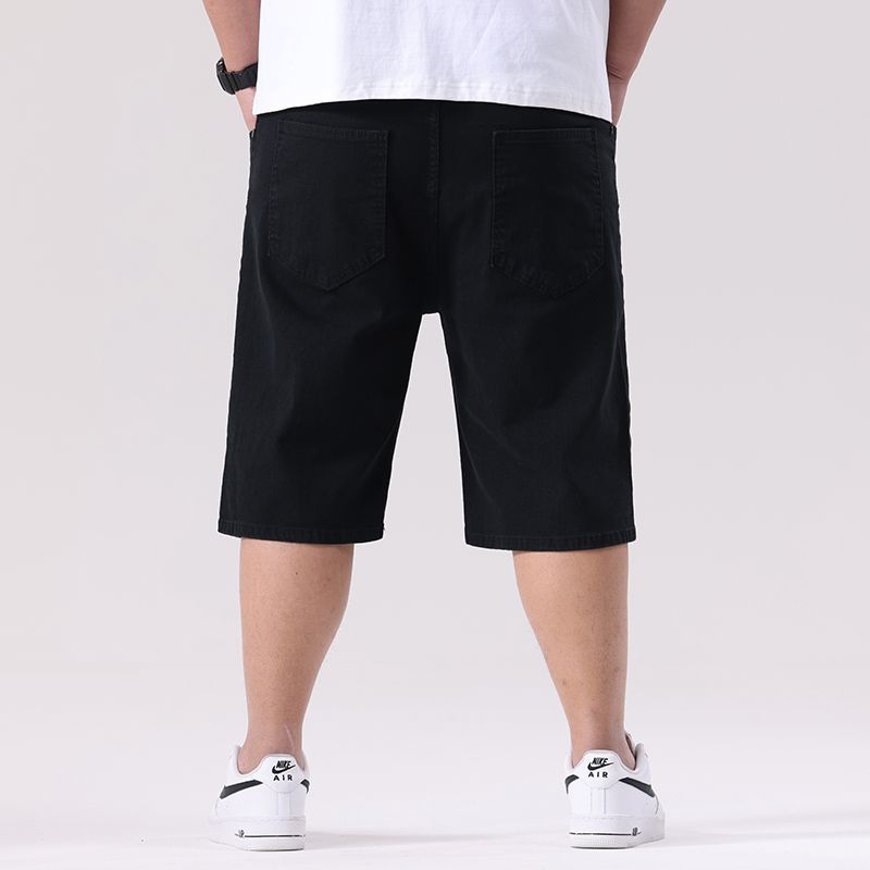 デニムショーツ男性プラスサイズ 40 50 夏ストレートカジュアル 180 キロ弾性ストレッチルーズ男性ハイウエスト黒ハーフジーンズ