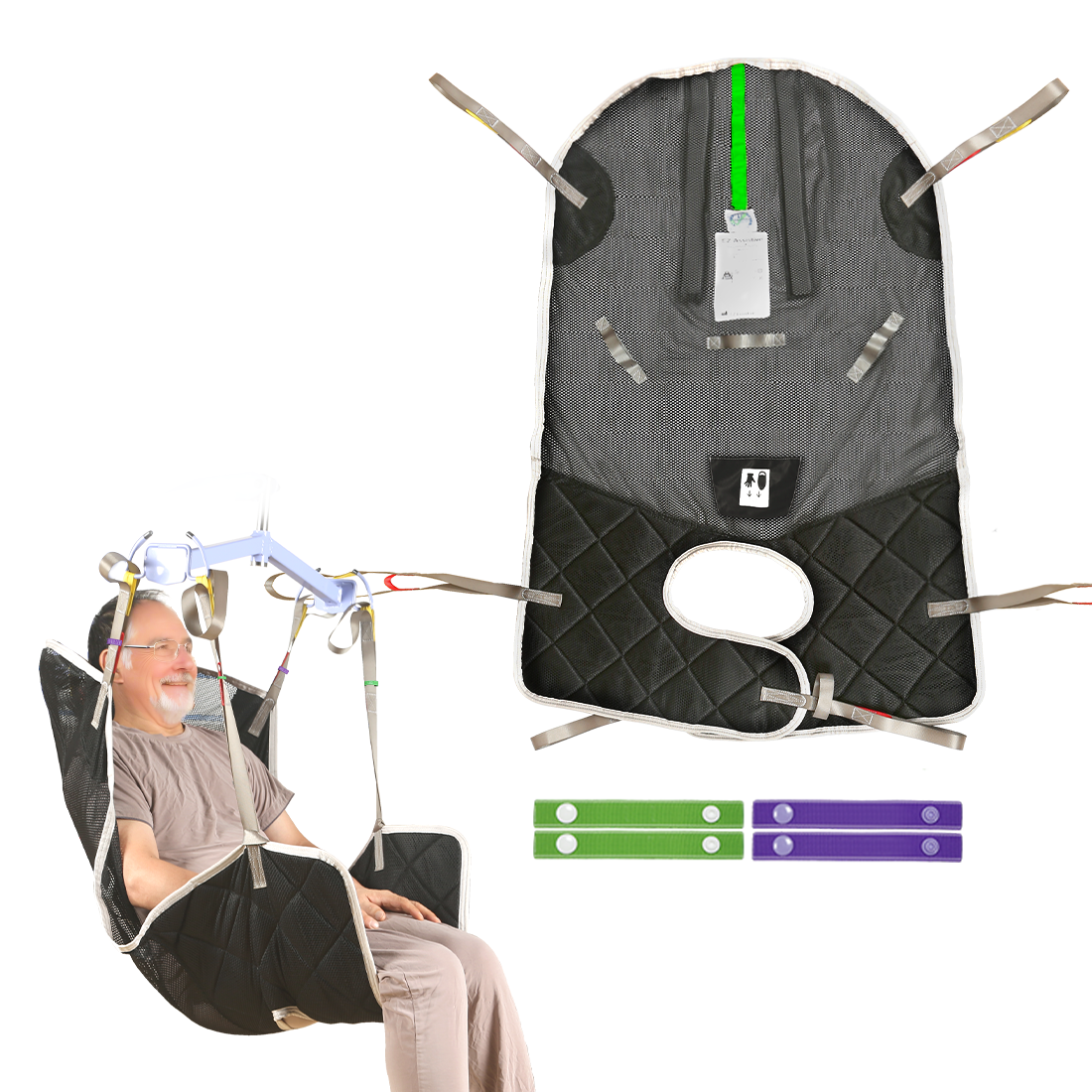Ehucon フルボディ患者リフトスリング 高齢者の在宅ケア用ヘッドサポート付き便器開口部ワイドスリング、シャワー用メッシュ生地
