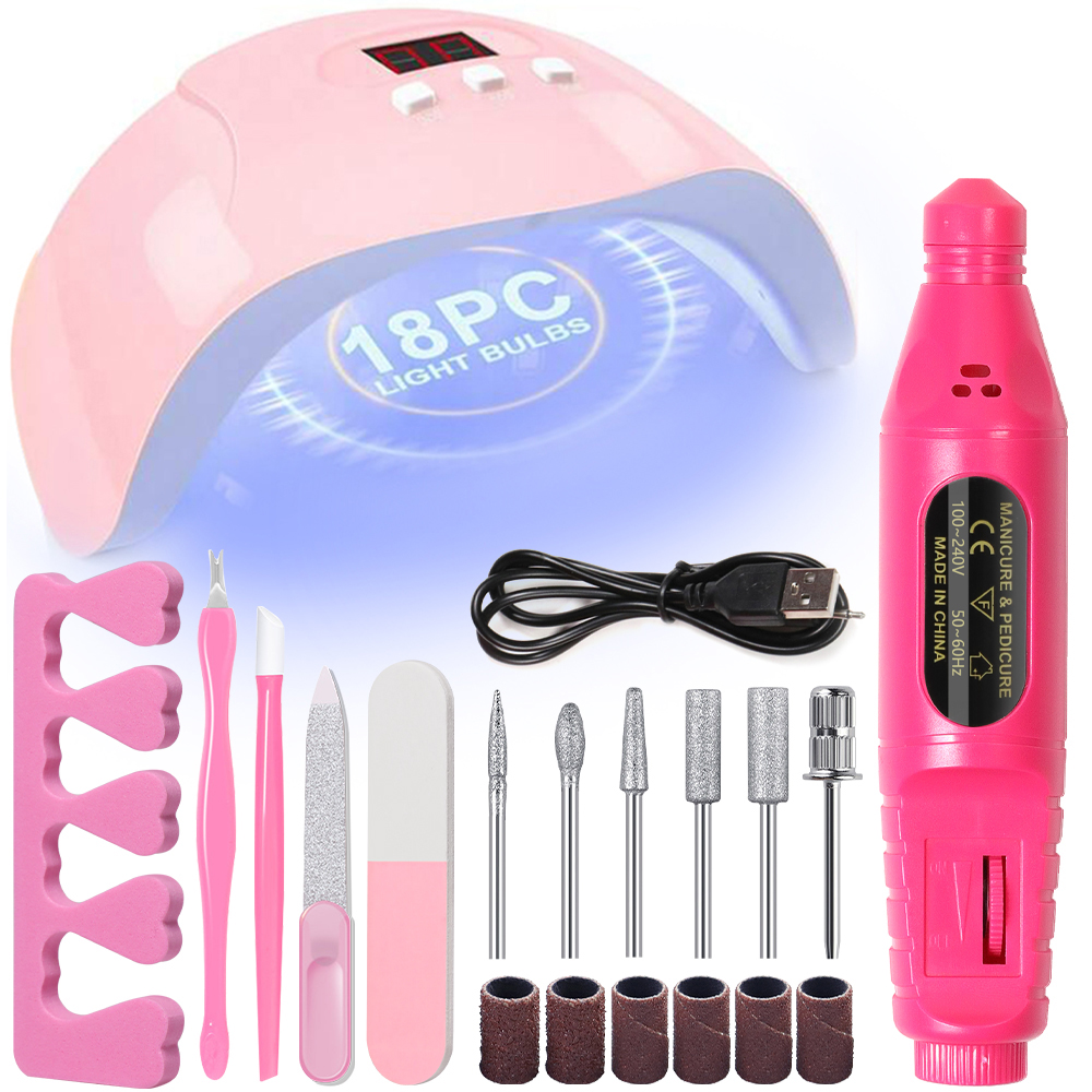 LINMANDA ネイルアートキット 54 ワット UV 18 個ランプ接着剤乾燥機ポリッシャー角質リムーバー指セパレーターマニキュアペディキュア家庭用