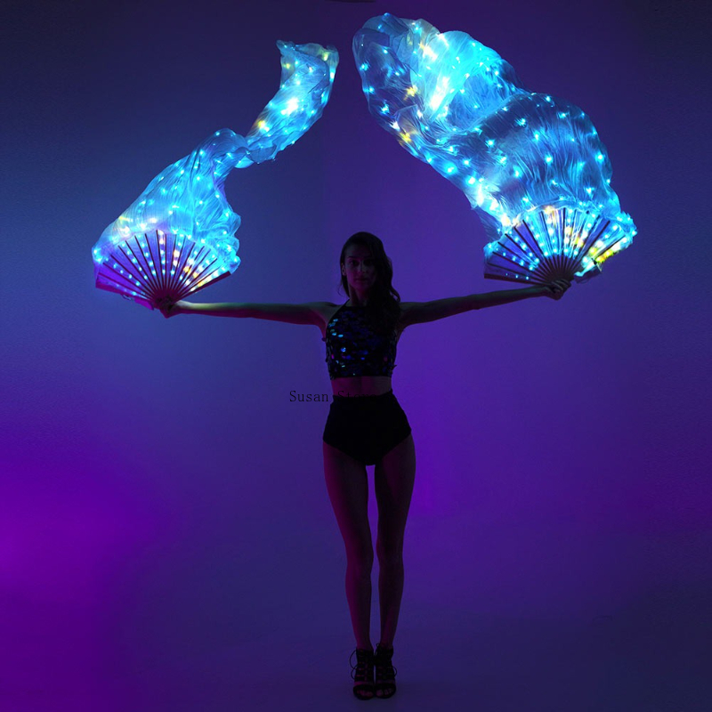 LED フルカラーベリーダンスシルクファンベールステージパフォーマンスアクセサリー発光ファンダンスパーティー結婚式