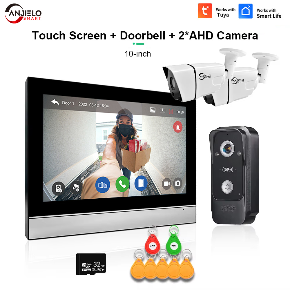 ANJIELO Tuya スマート Wifi ドアベル 1080P ビデオインターホン CCTV 警報システム付き ビデオドアエントリーインターホン RFID ロック解除付き