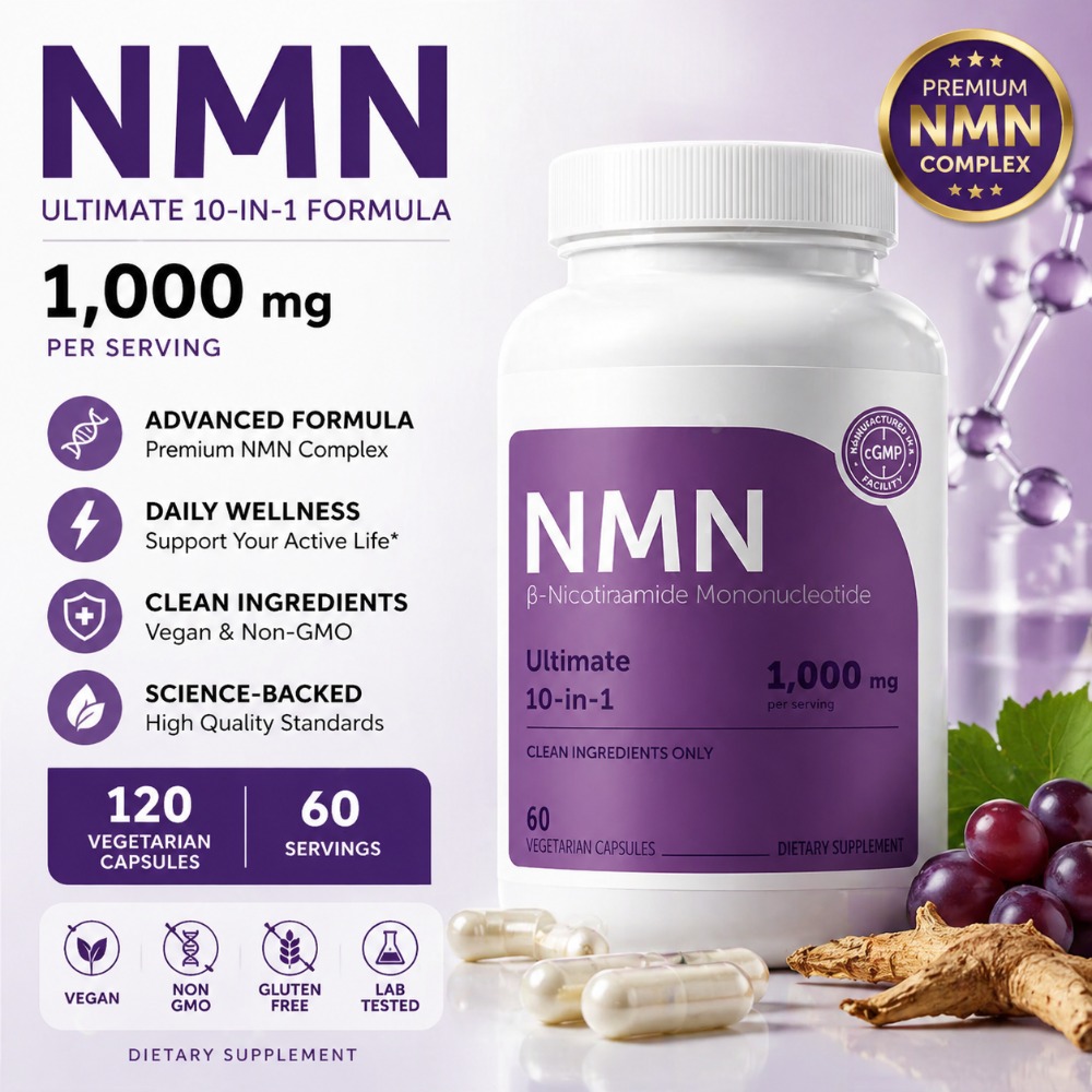 NMN カプセル 1 回分あたり 1000mg レスベラトロール CoQ10 ビタミン C ビーガン フォーミュラ 毎日のウェルネス サプリメント クリーン成分 120Ct