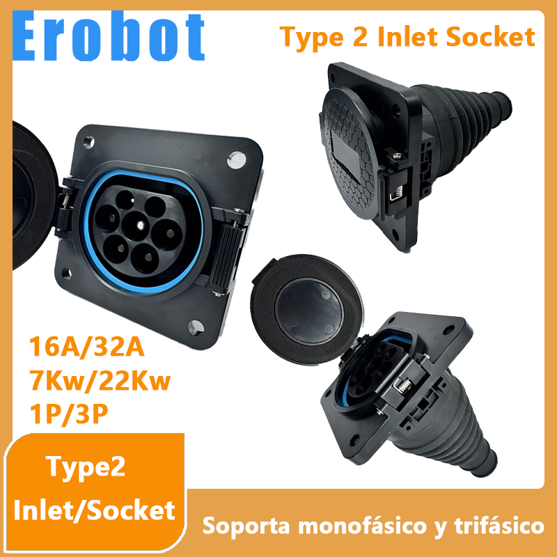 Eribot 電気自動車車充電 Evse タイプ 2 EV インレットソケット 16A-32A 1P 3 相 IEC 62196-2 EV 充電器アダプタプラグ