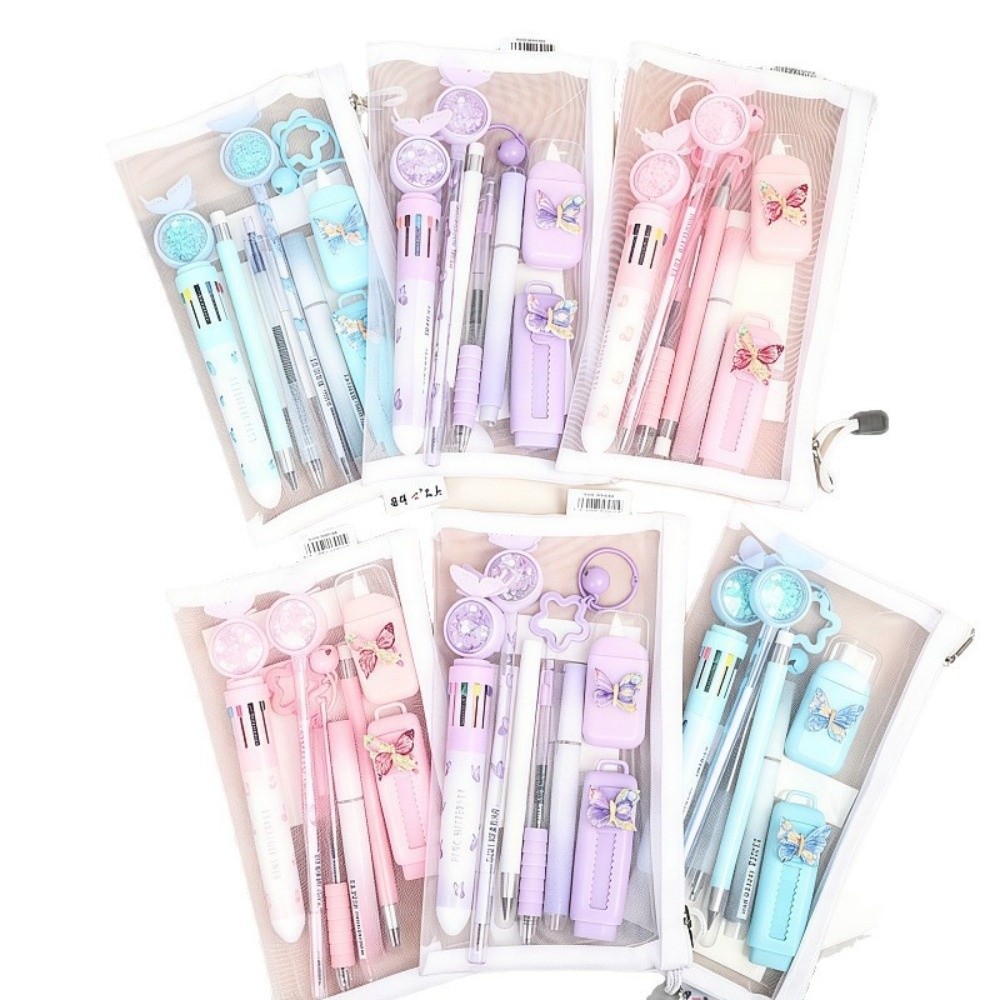 10 ピース/セット高品質プラスチック文具セット 10-in-1 バタフライシリーズ筆記具キット修正テープ学生