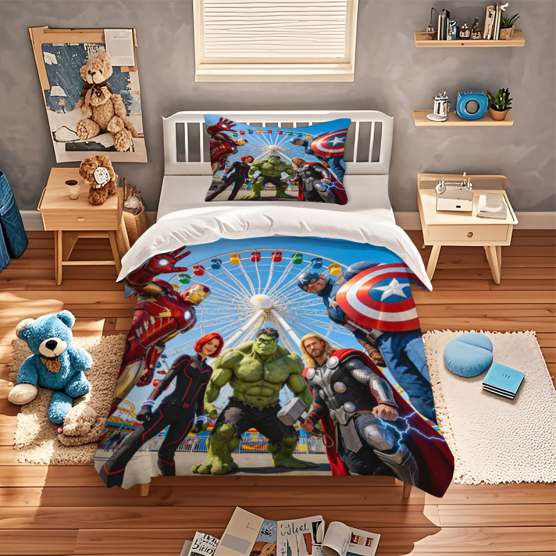 2/3 個マーベルアベンジャーズ寝具セットスーパーヒーローパターンクイーンキングサイズ布団カバーセット枕カバー付き男の子の寝室の装飾