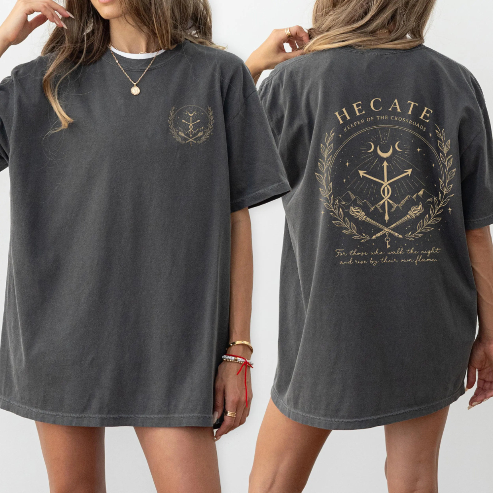 Hecate シャツ ゴシック ミニマル 魔女 シンボル トリプル ムーン 異教 オカルト Tシャツ レディース Tシャツ 夏用