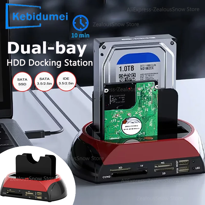 デュアルスロットハードドライブステーション USB3.0 に 2.5/3.5 インチ SATA SSD HDD ハブ SD TF リーダー IDE USB2.0 エンクロージャアダプタ EU プラグ