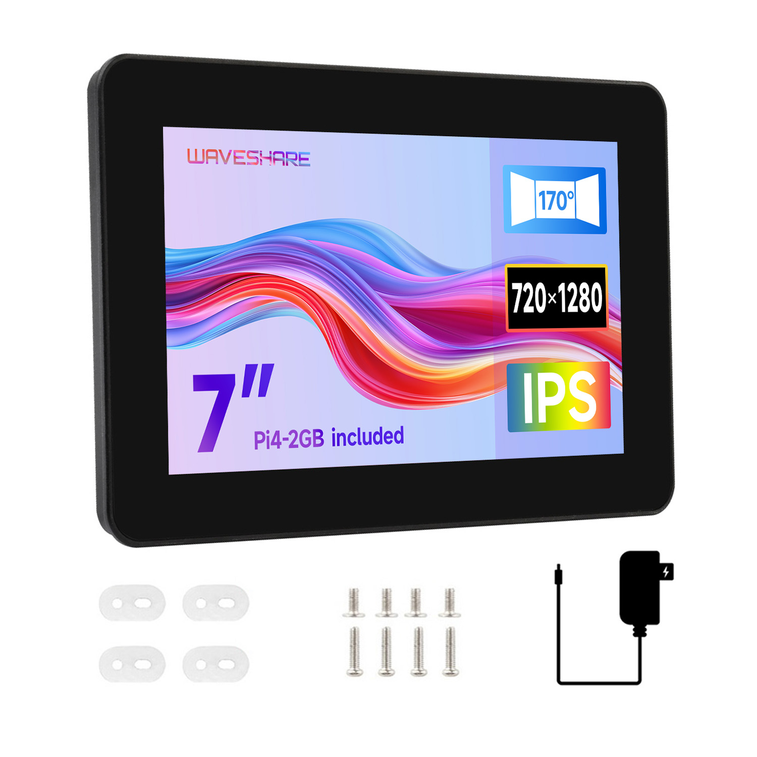 Waveshare 7 インチ 720 × 1280 産業用 HMI オールインワン タッチ ディスプレイ、Raspberry Pi 4/5 用、デュアル 4K HDMI 出力をサポート、10 ポイント