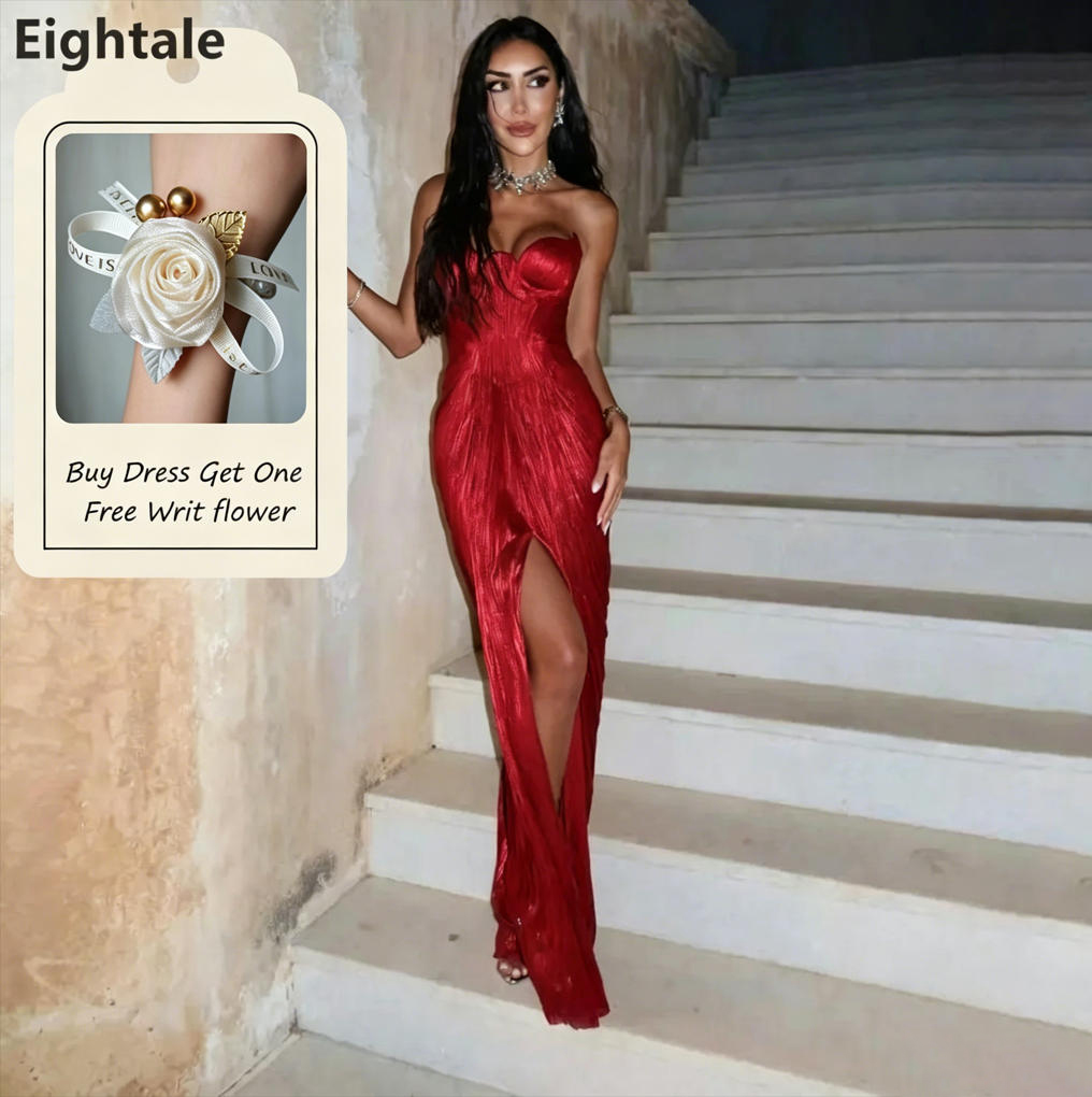Eightale 2025 マキシダークレッドシルクシフォンプリーツマーメイドイブニングドレス結婚式フォーマルウエディングドレスドバイパーティードレスカスタマイズ