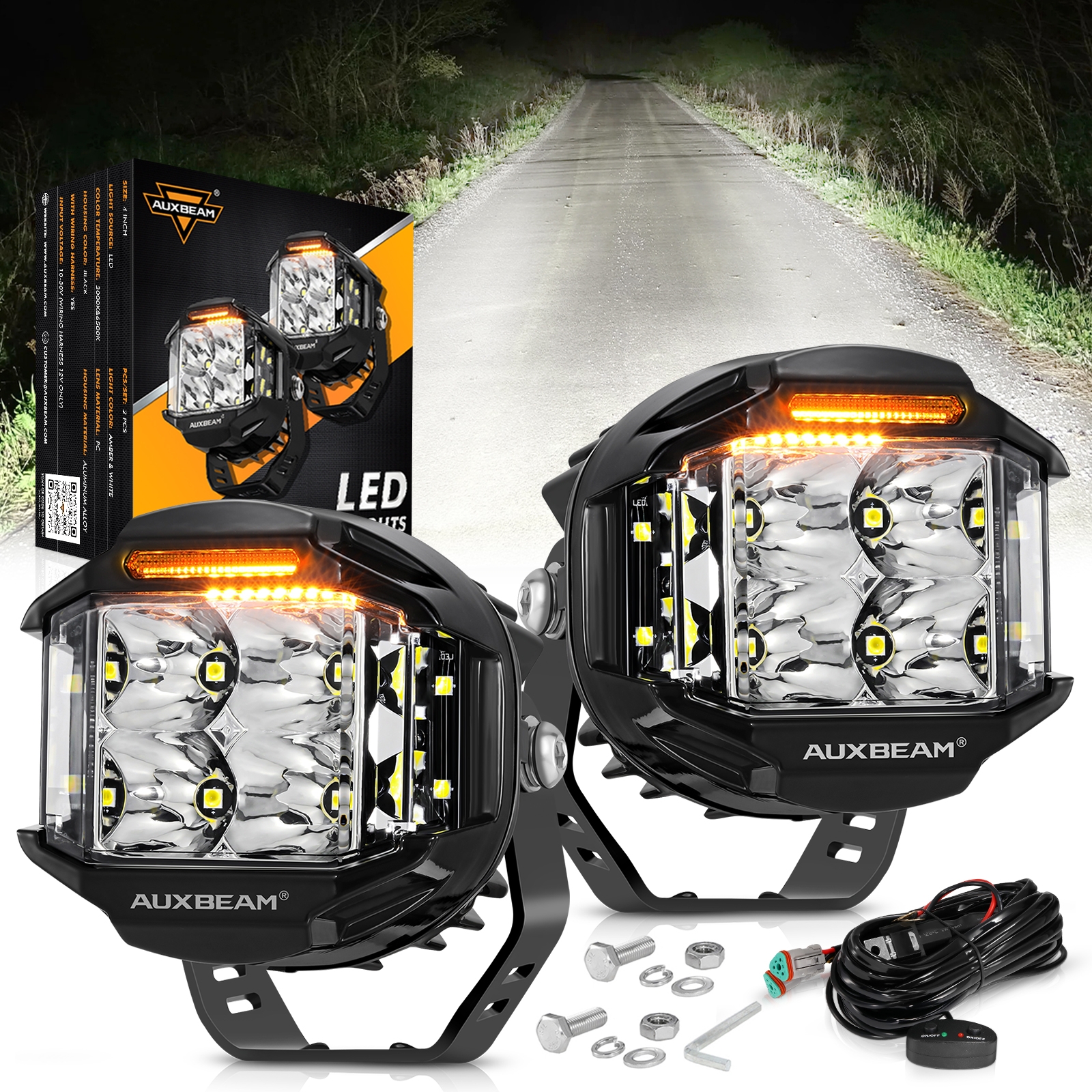 1 ペア 4 インチ LED ワークライト 92 ワットスポットフラッドコンボワークスポットライトポッドアンバー DRL トラック SUV 4WD ATV