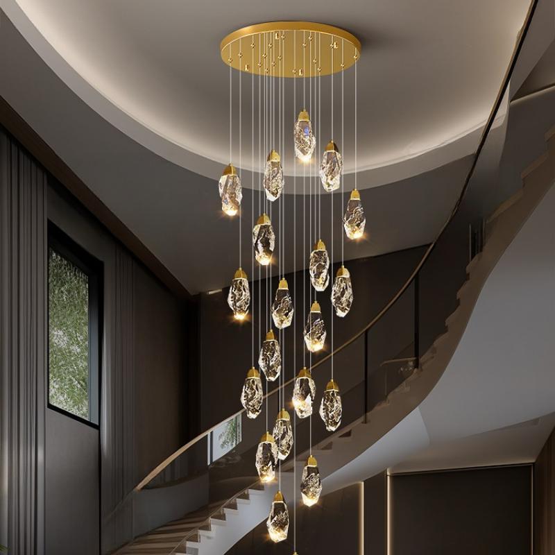 Modern Home Decoration Luxury Meteorite Crystal Chandelier Stair Pendant Lamp Living Room Led Pendant Lights Interior Lighting