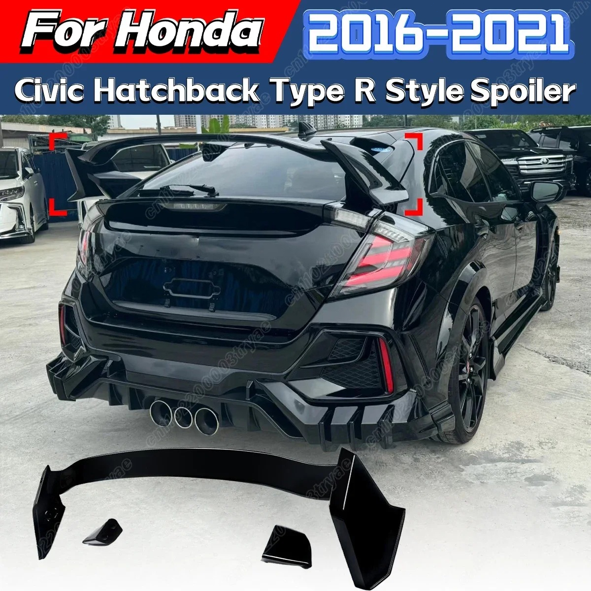 ホンダシビックハッチバック 2016 2017 2018 2019 2020 2021 タイプ R スタイルリアスポイラーディフ​​ューザートランクトップウイングボディ修正キット