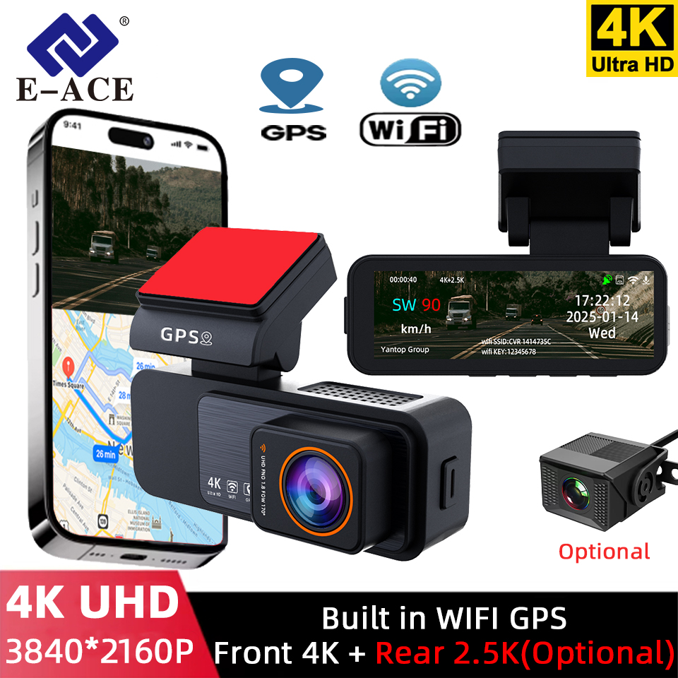 4KウルトラHD隠しダッシュカム内蔵WiFi GPSカービデオレコーダードライブレコーダーサポート駐車監視APP制御