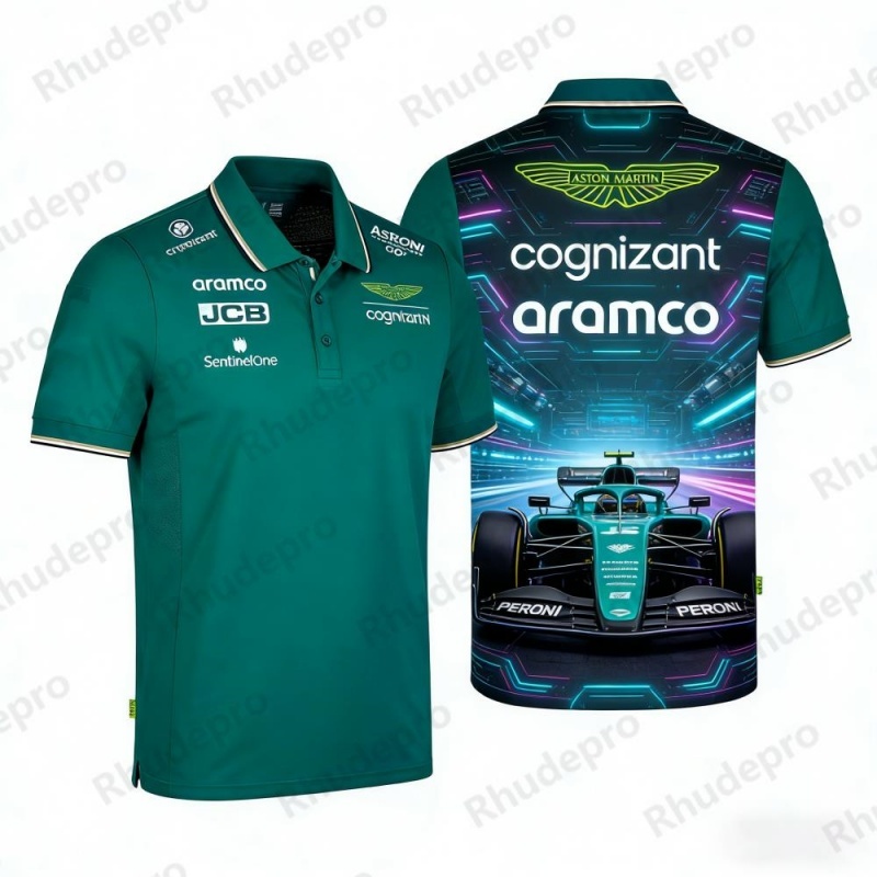 アストンマーティン F1 チーム レーシング テーマ 半袖ポロシャツ メンズ カジュアル スポーツ ファン 周辺機器 トップ