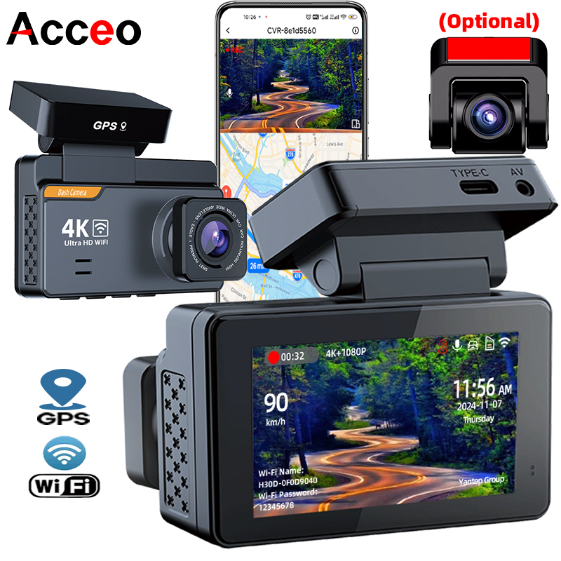 ダッシュカム 4K ミニカー Dvr ビデオレコーダー GPS WIFI サポート付きデュアルレンズ 1080P リアビューカメラナイトビジョンブラックボックス 24 時間駐車場