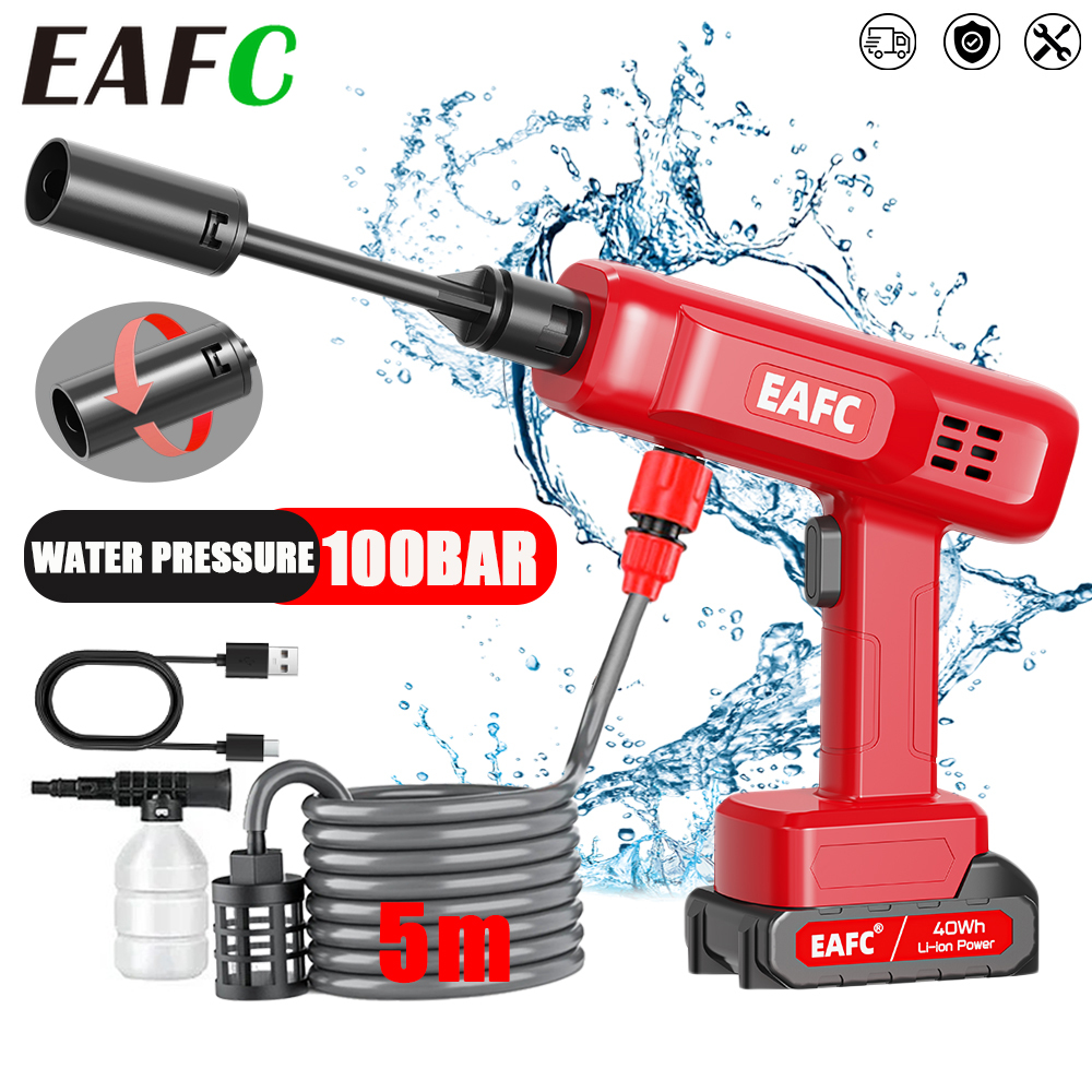 EAFC 100Bar 電気洗車機ガンワイヤレス高圧クリーナーフォーム多機能ノズル Protable 車の家庭用洗浄ガーデンスプレー