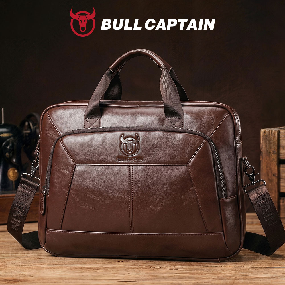 BULLCAPTAIN メンズ 本革 ブリーフケース 15.6 インチ ラップトップバッグ ビジネス オフィス ハンドバッグ 大容量 ショルダー メッセンジャーバッグ