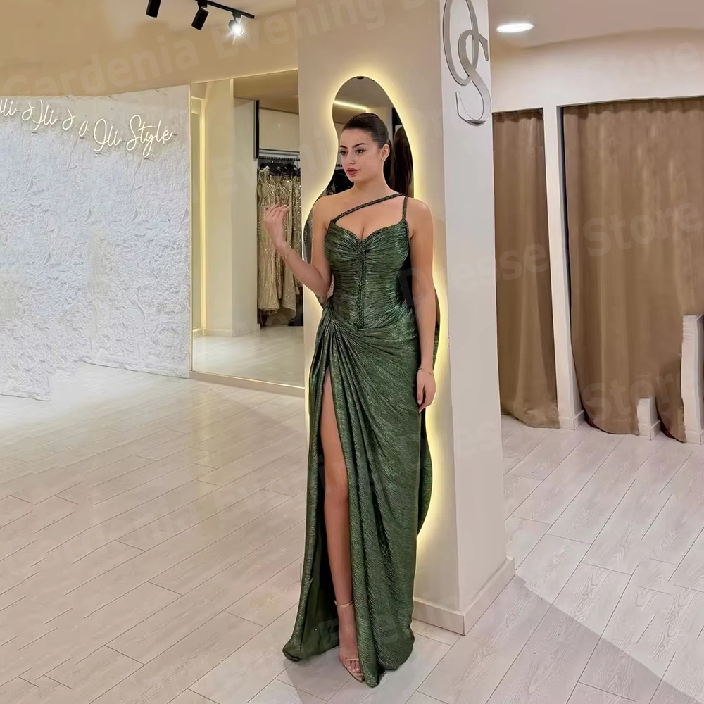 魅力的なマーメイド女性のイブニングドレスノースリーブプリーツウエディングドレス Vestidos パラ Mujer カスタマイズサイドスリットローブ · ド · ソワレ