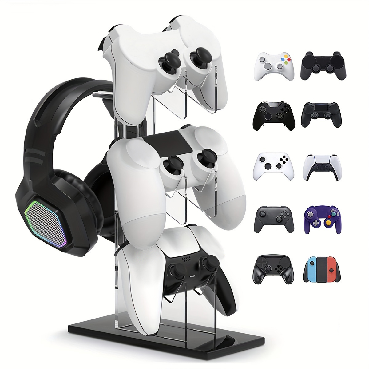 ユニバーサル 3 層コントローラーホルダーとヘッドフォンホルダーゲームアクセサリー PS5 PS4 収納ホルダー黒、白、透明