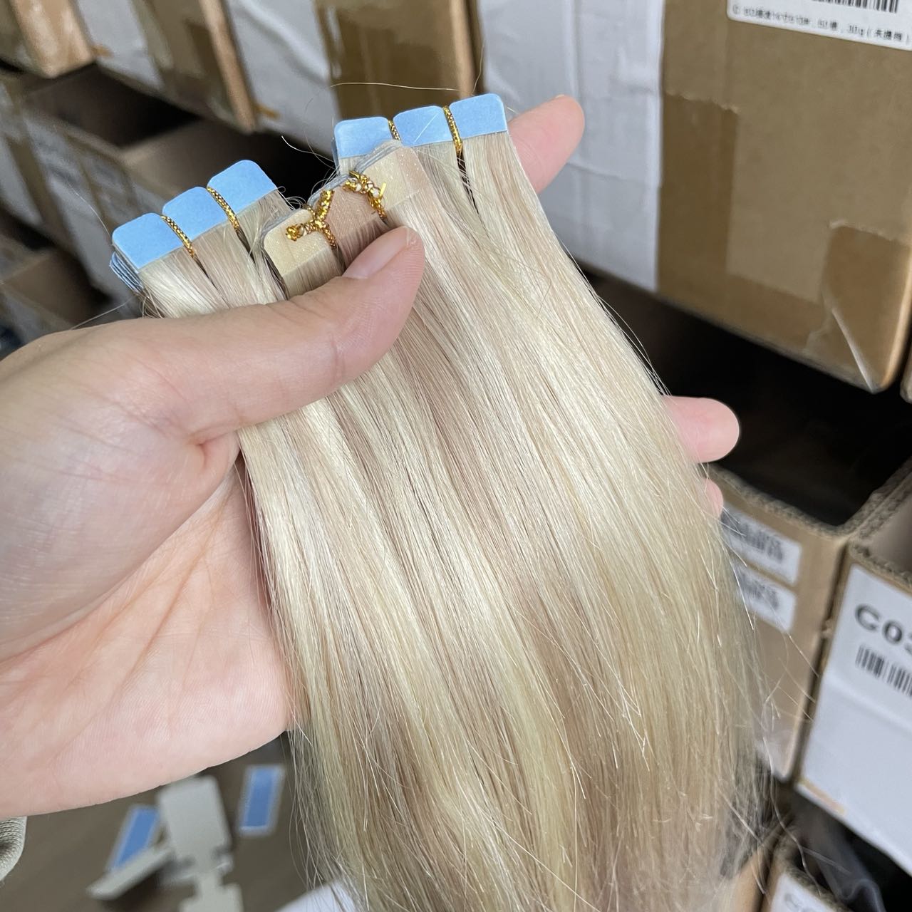 ハイライトブロンドミニテープヘアエクステンションストレート 12-24 インチシームレステープ人毛 10 ピース/パック