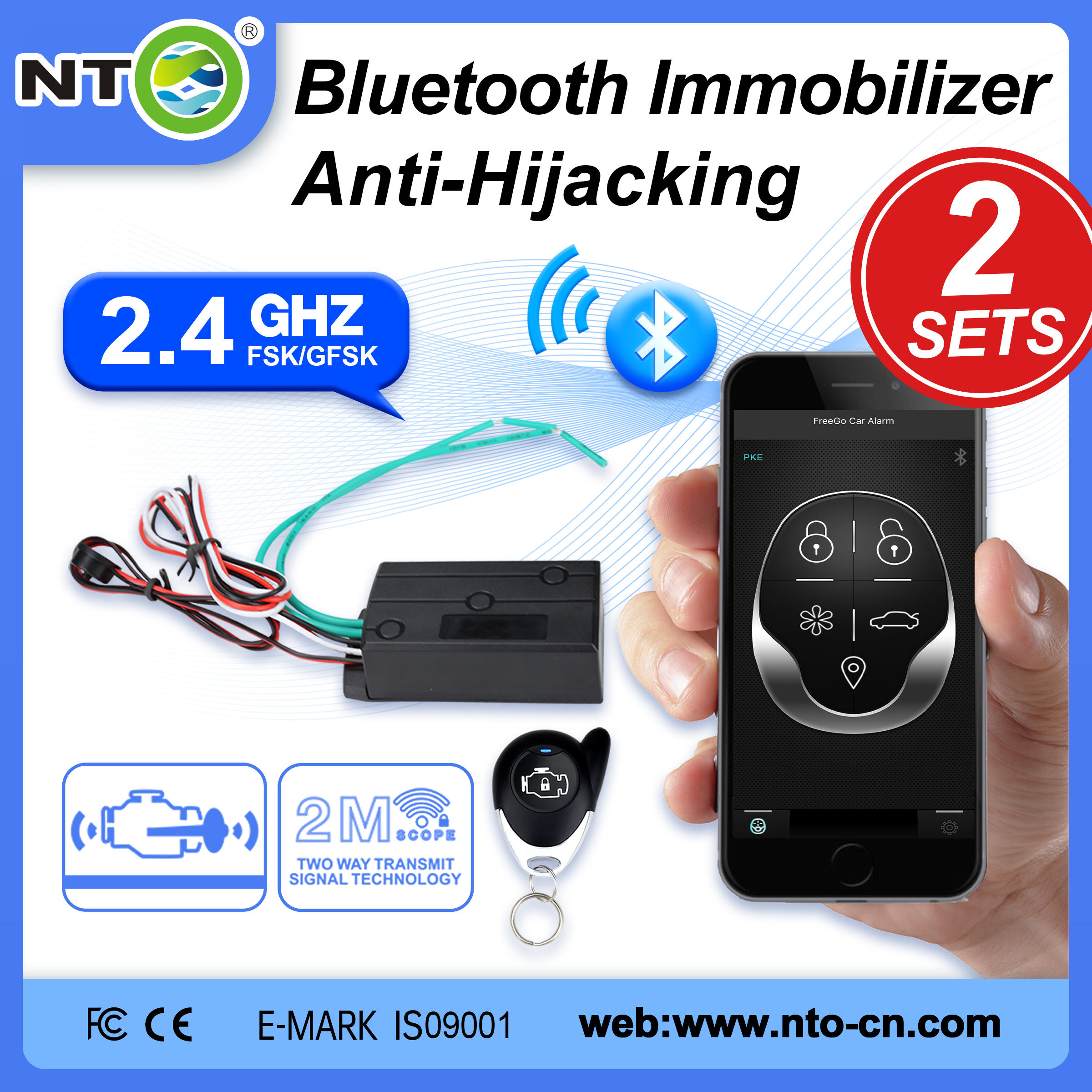 2 セット NTO ワイヤレス抗ハイジャックリレー燃料ポンプオイルカット電源エンジンロック車警報セキュリティシステム 2.4Ghz 車イモビライザー