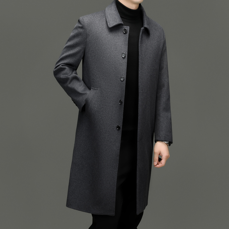 秋冬向けの高級でファッショナブルなメンズカシミヤコート、ミドル丈のラペルジャケット、ウールおよびウール生地