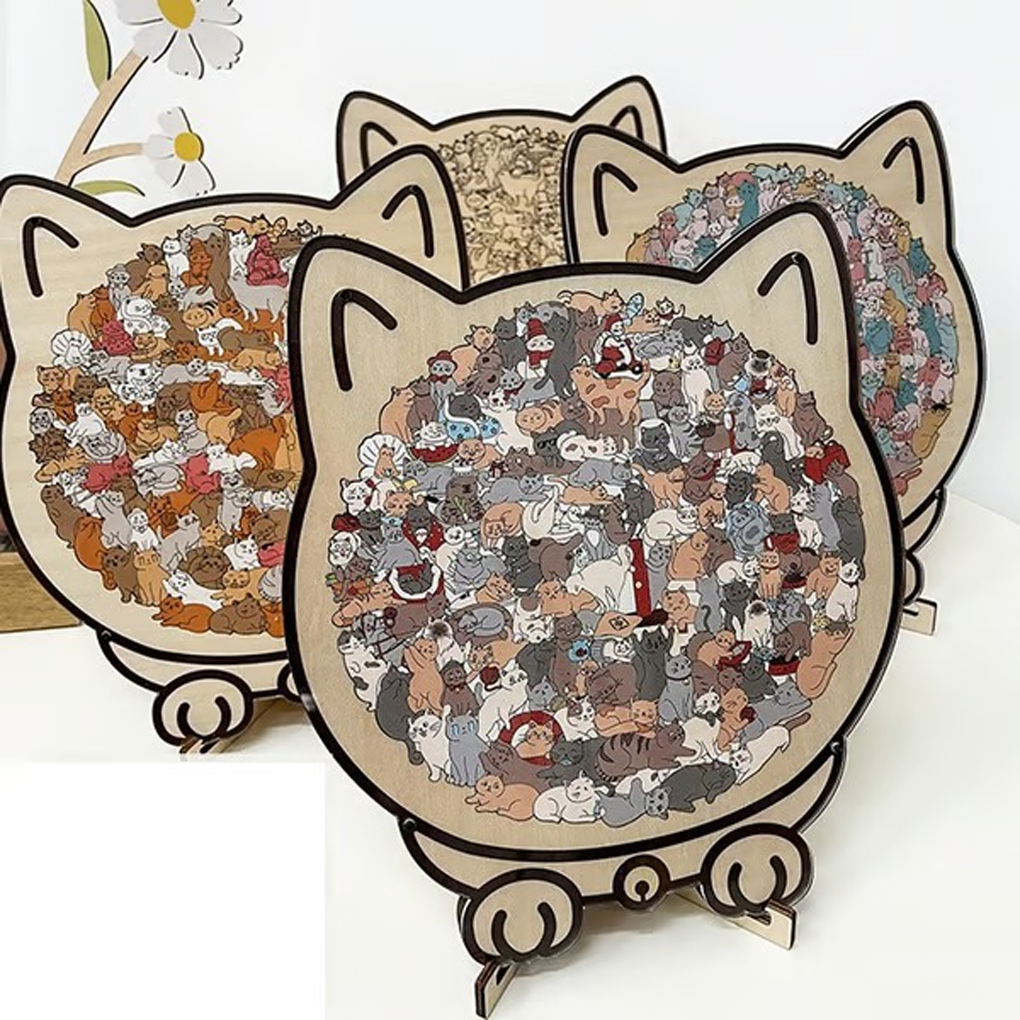 3D 猫のジグソーパズル木製モンテッソーリおもちゃ動物の形のパズルテーブルゲーム猫パンダ積み上げパズル頭脳ゲーム猫のジグソーパズル