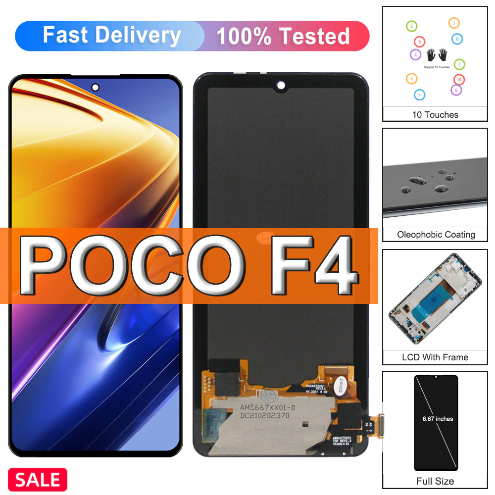 6.67 ' AMOLED Xiaomi POCO F4 LCD ディスプレイタッチスクリーンデジタイザー交換用フレーム付き POCOF4 LCD 22021211RG、22021211RI