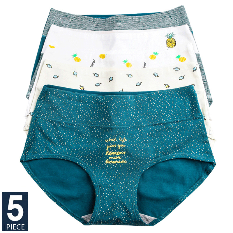 5 ピース/セットハイウエスト純粋な綿のパンティー女性ボディ痩身下着通気性女の子ブリーフセクシーな快適な女性のランジェリー