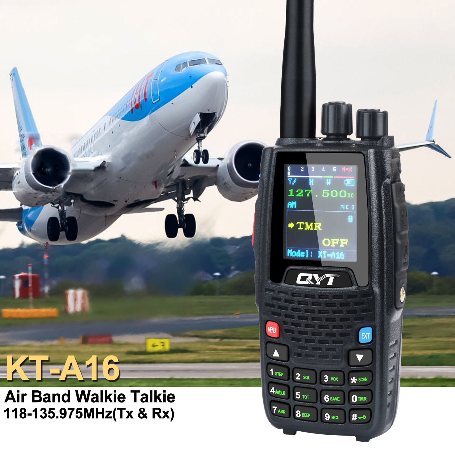 QYT KT-A16 エアバンド Tx ハンドヘルドトランシーバー 118.000-136.999MHz TX Rx 航空ポータブルラジオ 6 ワット 200Ch NoAA 天気予報