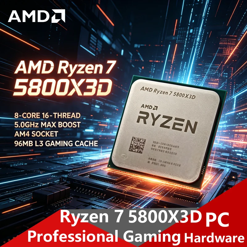 AMD Ryzen 7 5800X3D AM4 3D V-Cache Gaming CPU, 8 Core 16 Thread, 5.0GHz Boost 96MB L3 105W DDR4 Tray Chip No Cooling Fan