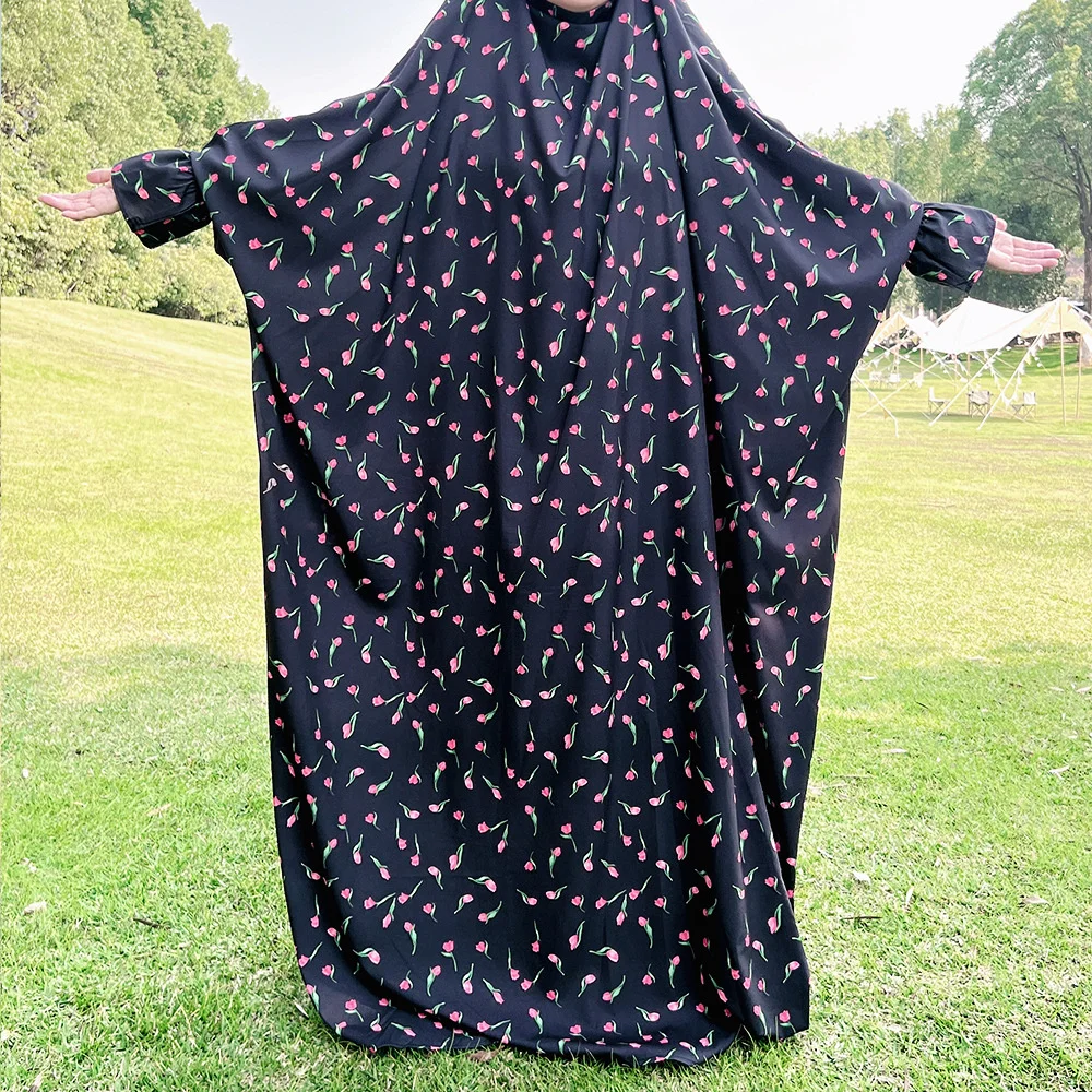 イード Hooed プリントイスラム教徒アバヤバットウィングスリーブ Khimar 祈り衣服ドレスブルカ女性ラマダンオーバーヘッドヒジャブカフタンガウンローブ