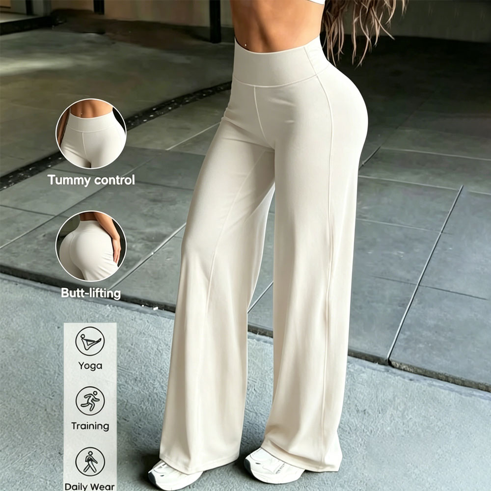 バターソフトスポーツストレートレッグパンツ伸縮性のあるハイウエストルーズワイドだぶだぶのズボンはフィットネストレーニングアウトドアスポーツに適しています